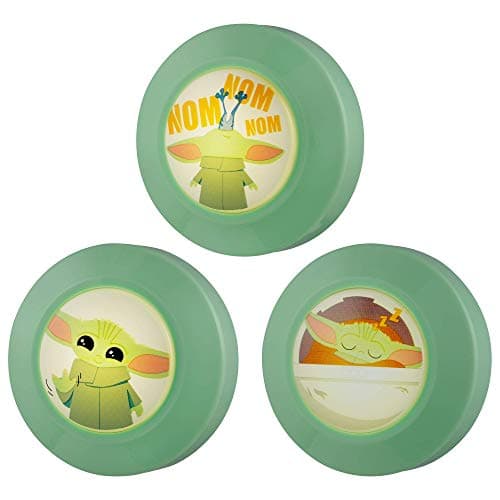 Image of STAR WARS Mandalorian, Child LED Puck Lights, 3-Pack, Baby Yoda, Collector's Edition, Battery Powered, Wireless, Push On/Off, Portable and Convenient, Perfect for Bedrooms, Bathrooms, Green, 54468