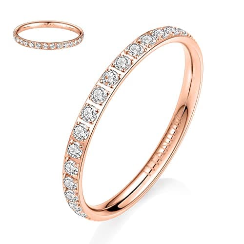 Image of hengkaixuan Titanium Eternity Ring Engagement Band Rose Gold 2mm Women Full Cubic Zirconia Anniversary Wedding Ring Wedding Band Stackable Ring Memoir Ring for Women Men Girls Size 8.5
