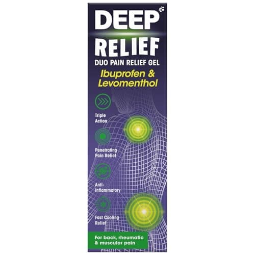 Image of Deep Relief Duo Pain Relief Gel with Ibuprofen & Levomenthol – Triple Action Relief from Back, Rheumatic & Muscular Pain, 100g (Pack of 1)
