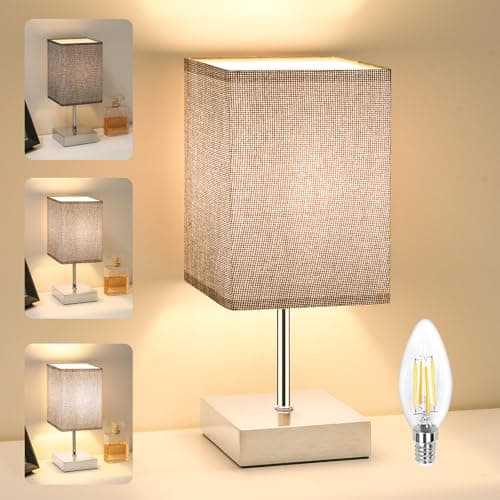 Image of Totofac Touch Control Table Lamp, 3-Way Dimmable Bedside Lamps Nightstand Lamps with Flaxen Fabric Shade for Bedroom Living Room,LED Bulb Included (1, Grey)