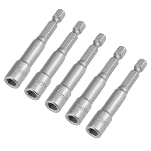 Image of Sourcingmap 5 Pcs 1/4" Quick-Change Hex Shank 6mm Magnetic Nut Setter Driver Drill Bit, 65mm Length, Metric