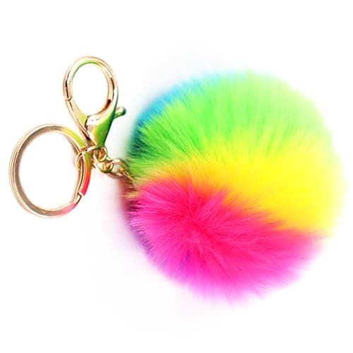 Image of Luckious 1 PC Rainbow Plush Keychain, Plush Ball Keychain, Soft Plush Ring Keychain for Women's Handbag Backpack Charm, Car Decoration (8cm)