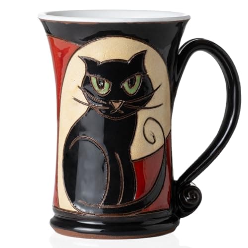 Image of Felisteya Handmade Ceramic Coffee Mug – Black Cat Pottery Mug, 320ml Artisan Tea Cup, Unique Decorative Mug, Gift for Cat Lovers – Model 2