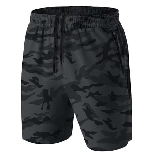Image of HMIYA Men's Sport Shorts Quick Dry Running Gym Casual Short Lightweight with Zip Pockets(Camo Grey,EU-M/US-S)
