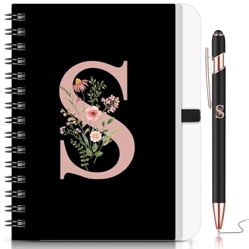 Image of BBTO 1 Set Initial Letter Notebook for Women Personalized Gifts Floral B6 Notebook with Ballpoint Pen for Graduation Gifts Teacher Appreciation Birthday Office Christmas Supplies(Letter S)