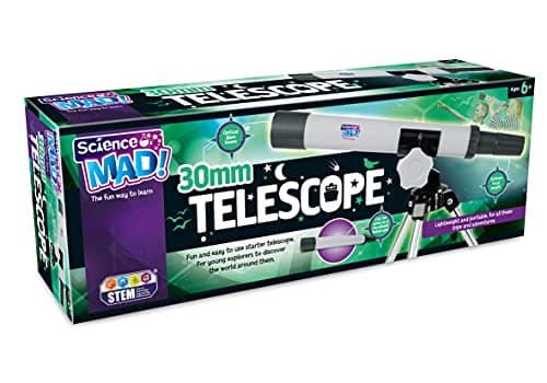 Image of Science Mad 30mm Telescope for Kids - Fun and Easy Starter Telescope to Help Learn and Discover The World - Features Portable, Lightweight, Handheld Scope Option, 6+ Years
