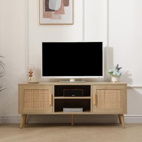 Image of CFDZ CF Furniture Wooden TV Unit TV Cabinet with 2 Doors and Shelf TV Stand Storage Entertainment Multimedia Centres Wood Tone for Living Room, 120×40×50 CM