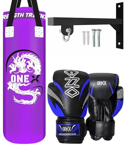 Image of Punch Bag 3FT Heavy Duty Filled Boxing Bag Set Hanging Wall Bracket Punching Gloves MMA Kickboxing Training Muay Thai Karate BJJ Home Gym Fitness Equipment (Purple)