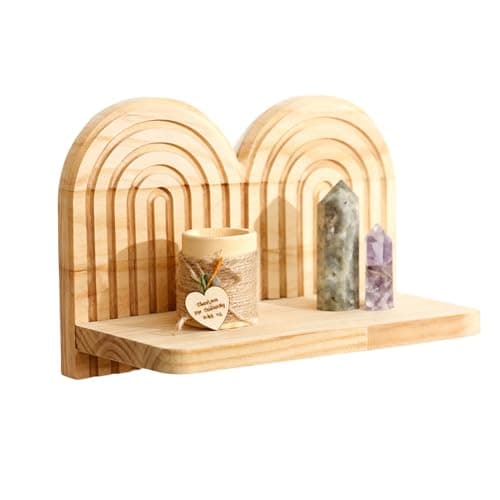 Image of Floating Wood Shelf - Wooden Rainbow Corner Shelves | Strong Decorative Rainbow Support Rack for Hallways Home Livingroom Study Bedroom Family Friends Adults
