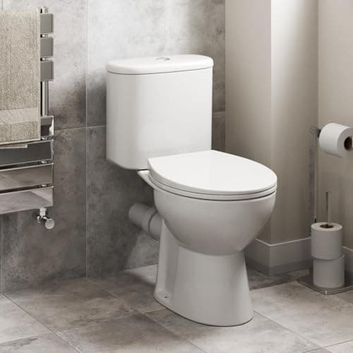 Image of Affine® Essentials Close Coupled Rimless Toilet Space Saving WC Toilets Bathroom Cloakroom Soft Close Seat Dual Flush Cistern Oval Pan Ceramic White Gloss