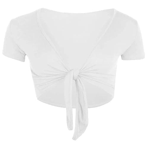 Image of TRUE LOVE FASHION Women Cap Sleeve Bolero Shrug Tie Up Front Cropped Cardigan Short Sleeves Top Ladies Cap Sleeve Shrug Tie Up Front Crop Bolero Cardigan 8-22 White