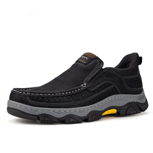 Image of UPIShi Men's Hands Free Slip On Leather Loafers Casual Walking Lightweight Cushioned Comfort Office Business Outdoor Shoes Black 8.5
