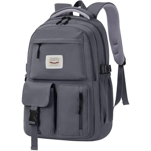 Image of FIORETTO Lightweight School Backpack Womens, Cute School Bag for Teenager Girls, 15.6 Laptop Rucksack Backpack for School Casual Daypacks Travel Backpack for College Dark Grey 25L