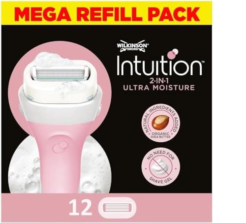 Image of WILKINSON SWORD - Intuition Ultra Moisture Blades For Women | No Shave Gel Needed | Pack of 12 Razor Blade Refills