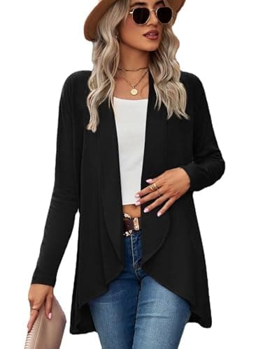 Image of Famulily Cardigans for Women, Casual Knitted Open Front Full Sleeve Mid Length Lightweight Cardigan Top (S, Black)