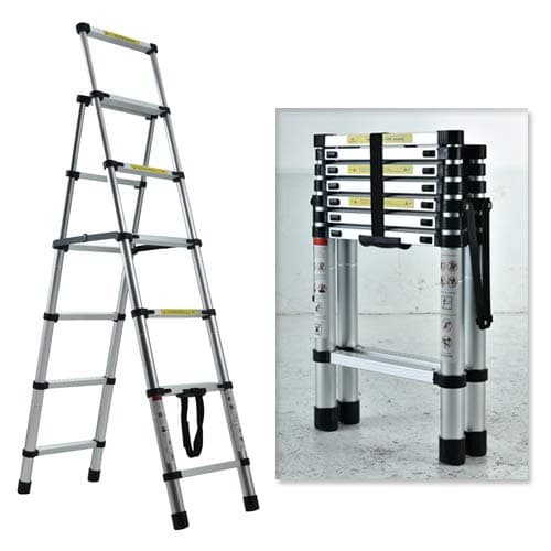 Image of Telescopic Ladder, Folding Step Ladder, Retractable Aluminum Ladder Multi-Position, Adjustable A-Frame Stepladder with Handrails & Safety Lock, 330lbs Capacity(4+5 step, 5.58ft)