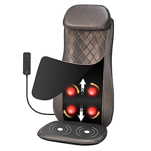 Image of COSTWAY Back Massager with Heat & Vibration, Rolling Shiatsu Massage Chair Pad with Timer, Removable Neck Pillow and Back Flap, 3D/4D Kneading Full Back Electric Massager Seat Cushion for Home Office