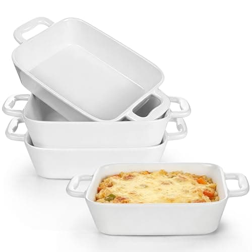 Image of Ceramic Baking Dishes Set of 4, Mini Rectangular Casserole Dishes for Lasagna, Individual Portions, Small Baking Dish with Handles,Oven Safe & Dishwasher Safe