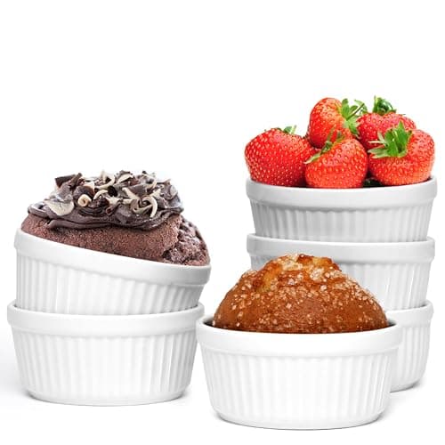 Image of Nuwave Ceramic Ramekins 6oz Set of 6, Classic Elegant Style Ramekins for Baking Souffles, Creme Brulées, Custards, Puddings, Oven, Microwave & Dishwasher-Safe, Ivory White