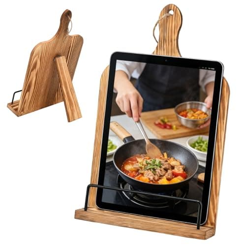 Image of Cookbook Stand, Adjustable Recipe Book Holder Foldable Cook Book Holder for Kitchen Counter Large Wooden Stand for Cookbook Tablets iPad (Solid Wood)