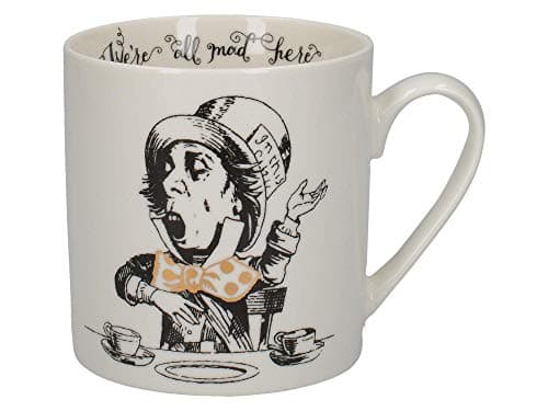 Image of V&A C000049 Alice in Wonderland Mug in Gift Box, 'Mad Hatter' Design, Fine China, White, 350 ml