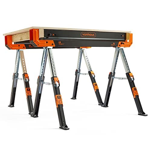 Image of VonHaus Saw Horse Twin Pack - Folding Saw Horse, Supports up to 1178kg - Cutting Horse Stands - Portable Workbench Stand - 62-81cm x 52-65cm x 108.8cm