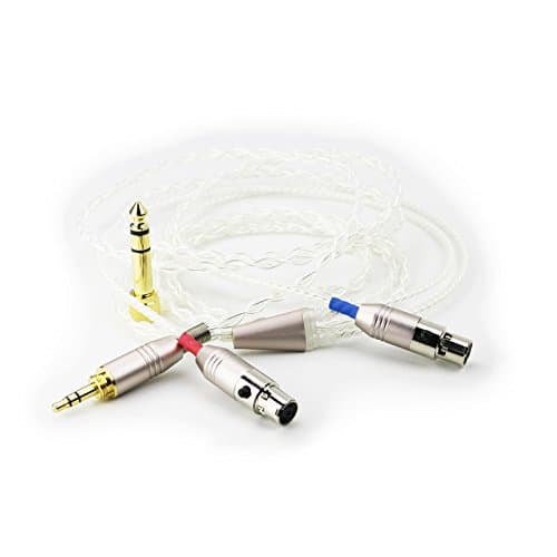 Image of ABLET Replacement Audio upgrade Cable Compatible with Audeze LCD-2, LCD-3, LCD-4, LCD-X, LCD-XC Headphones Silver Plated wire with 3.5mm 1/8" male & 6.3mm 1/4" adapter