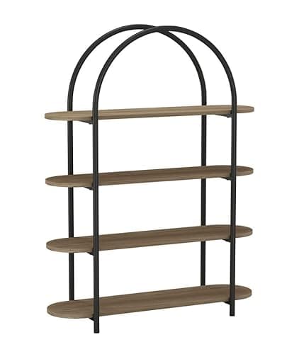 Image of URBNLIVING 4-Tier Arched Wooden Shelving Unit - Industrial Bookcase with MDF Shelves & Steel Frame - Stylish Storage for Home & Office, Oak