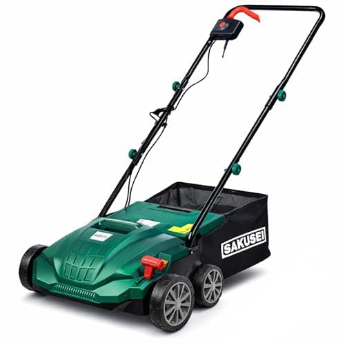 Image of SAKUSEI Tools Electric Lawn Scarifier/Rake/Aerator 1500w Dethatching Grass Racking, Moss Dead Leave Removal, Soil Aerater, 30 Litre Collection Bag, 10m Power Cable, 4 Cutting heights, 32cm Width.