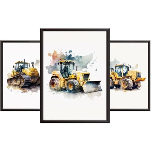Image of Hey Chimp Construction Vehicle Posters for Boys Bedroom Wall Art Decor - Toddlers Bedroom Pictures Bulldozer Loader Excavator. Unframed Boys Wall Art Posters/Set of 3 A4 Digger Print