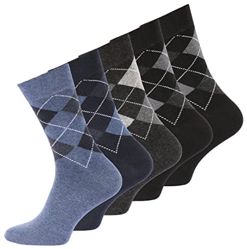 Image of Wonky Line Men's Cotton Socks, 5 Pairs Breathable Business Daily Casual and Formal Socks Calf Length, Plain Stripe Argyle