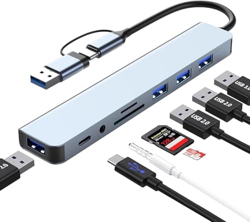 Image of HSYWBC USB C Hub 3.0 Adapter, 8 in 2 USB Hub 3.0 Multiport with SD&TF Card Reader, USB 3.0 and USB 2.0 Ports, 100W PD, 3.5mm, USB Type C Hub for MacBook Air/Pro, Galaxy, i-Pad, Windows etc