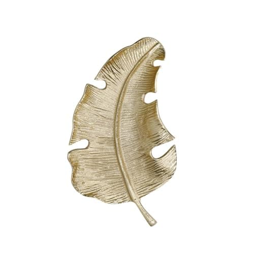 Image of Artesà Gold Palm Leaf Plate, Cast Aluminium Serving Platter with Gold-Coloured Finish, 33 x 18.5cm