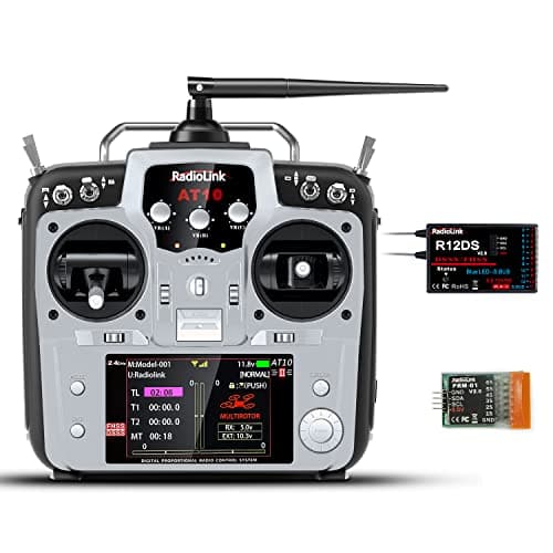 Image of Radiolink AT10II 12 Channels 2.4G RC Transmitter and Receiver R12DS & PRM-01 Voltage Telemetry Radio Controller for RC Airplane FPV Racing Drone Quad Helicopter Car and Boat (Grey Mode 2 Left Hand)