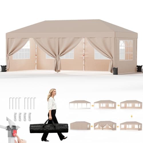 Image of JUMMICO Pop Up Gazebo 3x6m with Sides, Heavy Duty Waterproof Marquee, 6 Removable Sidewalls, UV50+, Adjustable Height, Folding Shelter with Carry Bag for Garden, Weddings, Events - Beige