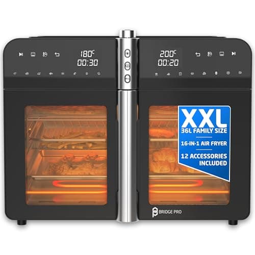 Image of Bridge Pro 36 Litre Air Fryer Oven with French Doors and Accessories - XXL Air Fryer Dual Zone, Family Sized, Double Door, 16 in 1 Table Top Oven, Extra Large for Family, Fast and Healthy Cooking
