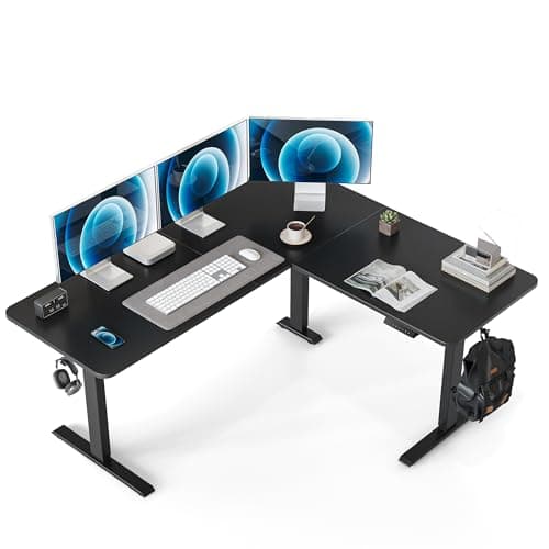 Image of FEZIBO L Shaped Electric Standing Desk, 160 * 120 cm Adjustable Height Stand Up Table with Single Motor, for Home Office with Black Top