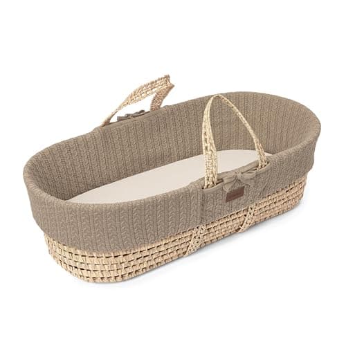 Image of The Little Green Sheep Natural Knitted Moses Basket and Mattress - Truffle