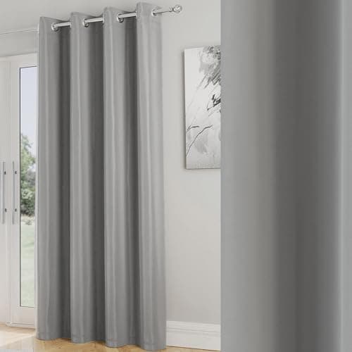 Image of Enhanced Living Nightfall Plain Supersoft Grey Thermal Blockout Single Eyelet Door Curtain - 66 x 84 inch (168 x 214cm) - Energy Saving & Noise Reducing Door Curtain for Living Room & Bedroom