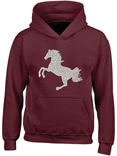Image of Hippowarehouse Glitter Horse Kids Children's Unisex Hoodie Hooded top Maroon