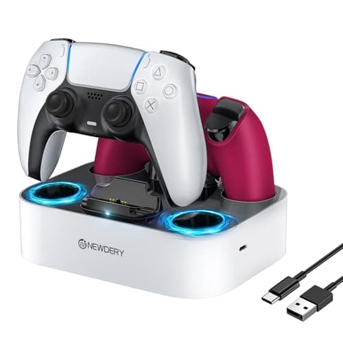Image of NEWDERY PS5 Controller Charger Station for Dualsense Edge Controller, Fast Charging Dock Stand with Cable, Dual Controller Charging Station for Playstation 5 &for DualSense Edge Controller (White)