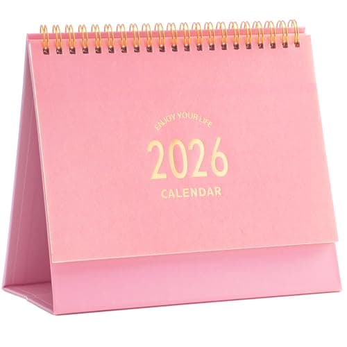 Image of Small Desk Calendar 2023-2024, Standing Flip Desktop Calendar from July 2023 to Dec 2024 - Metal Ring Twin-Wire Binding Monthly Desktop Calendar for Home Office School (Pink)
