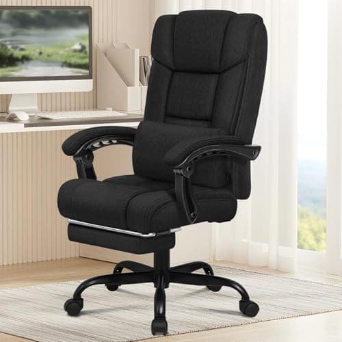 Image of ELFORDSON Executive Office Chair for Home Office, Ergonomic PC Gaming Chair with Footrest Lumbar Support Armrests, Comfy High Back 150° Reclining Computer Chairs, 180KG Loads, Fabric Linen, Grey