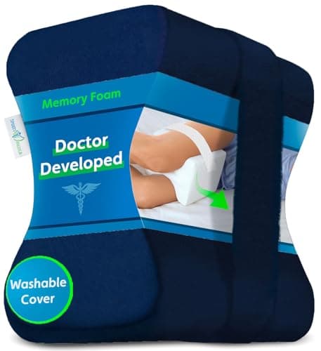 Image of Sports Medica Knee Pillow - Washable Cover Memory Foam Leg Pillow for Sleeping on Side - Doctor Developed eHandbook - Sleeping on Back - Hip Support and Alignment, Pain Relief - Side Sleeper cushion