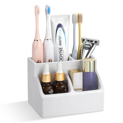 Image of Luxspire Toothbrush Holder, Fast Drying Toothbrush Holders for Bathroom, Diatomaceous Earth Electric Tooth Brush Organizer Toothpaste Holder for Countertop Dresser, Light Gray