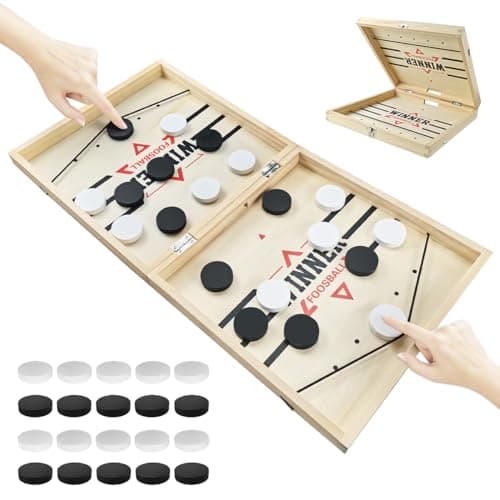 Image of Fast Sling Puck, Large Wooden Board Game - 2 in 1 Table Ice Hockey Winner - Family Party Game for Kids & Adults