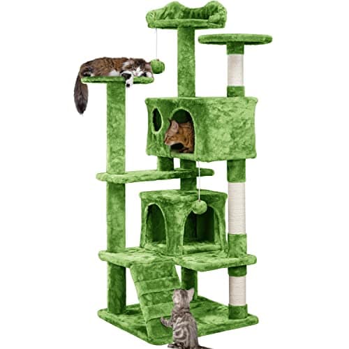 Image of Yaheetech 138.5cm Cat Tree Tower Scratching Posts Multilevel Cat Climbing House with Condos & Ladder Pet Activity Centre for Indoor Kittens, Green