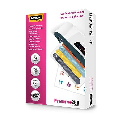Image of Fellowes A4 Laminating Pouches - Gloss Finish - 100 Sheets - 500 Micron (2x250) Clear & Durable Laminating Pouch - Ideal for Notices, Photos, Certificates, Menus and External Signage