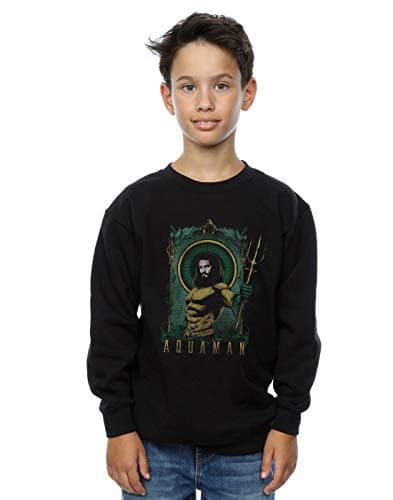 Image of Absolute Cult DC Comics Boys Aquaman Framed Trident Sweatshirt Black 9-11 Years