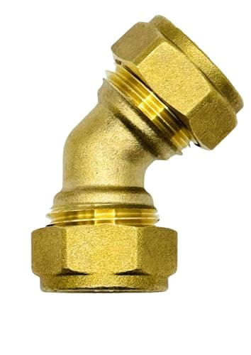 Image of hep Online® Compression 15mm Brass Elbow Bend 45° Right Angle Brass Fitting Obtuse Bend